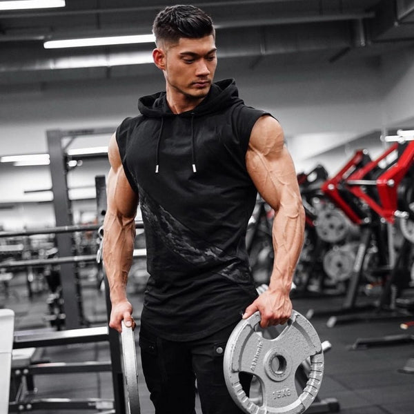 Bodybuilding Stringer Tank Top with hooded Mens Gyms Clothing Fitness Mens Sleeveless Vests Cotton Singlets Muscle Tankops