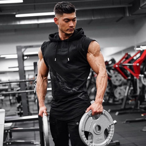 Bodybuilding Stringer Tank Top with hooded Mens Gyms Clothing Fitness Mens Sleeveless Vests Cotton Singlets Muscle Tankops