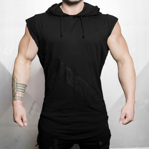 Bodybuilding Stringer Tank Top with hooded Mens Gyms Clothing Fitness Mens Sleeveless Vests Cotton Singlets Muscle Tankops