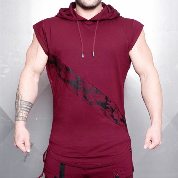 Bodybuilding Stringer Tank Top with hooded Mens Gyms Clothing Fitness Mens Sleeveless Vests Cotton Singlets Muscle Tankops