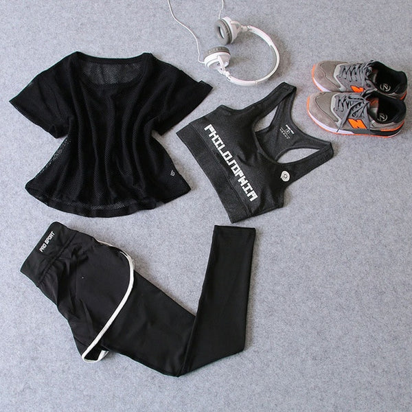 3 Pcs Set Women's Yoga Suit Fitness Clothing Sportswear For Female Workout Sports Clothes Athletic Running Yoga Suit Sets